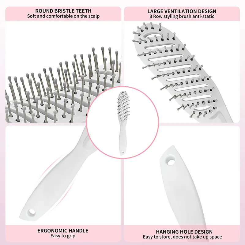 12pcs Hair Brush Set With Edge Paddle Vent Hairbrushes Women Gifts  Pink Detangling Brushes Comb Set Styling Hair Clips